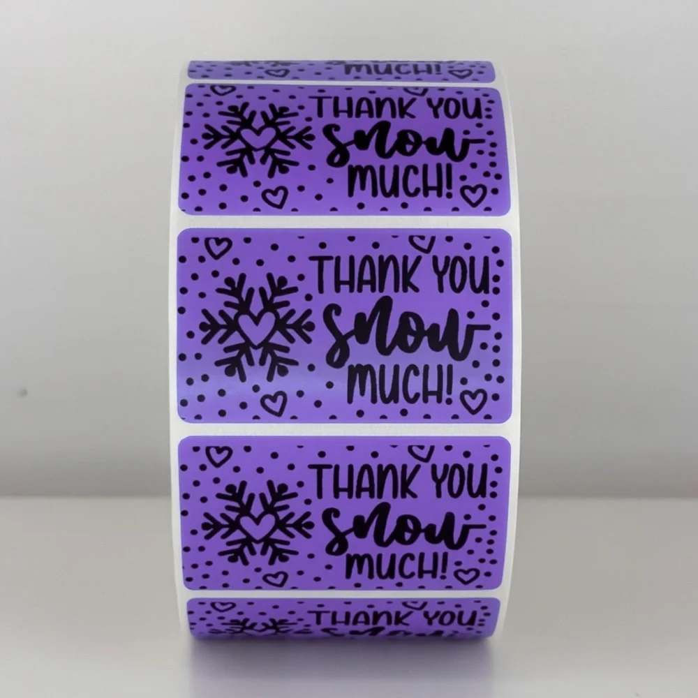 Thank You Snow Much Stickers | Winter Snowflake Labels | Holiday Packaging
